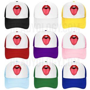 Naughty Hat Red Tongue sticking Out Drooling Trucker Hat Meshback Snapback Hat